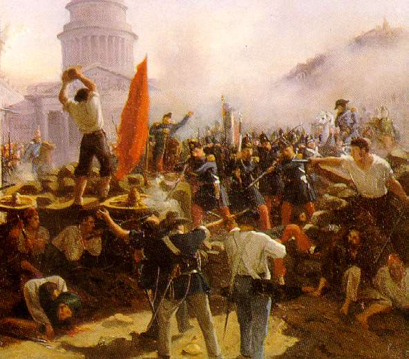On the Barricades on Rue Soufflot, Paris 1848 by W.J.Heine